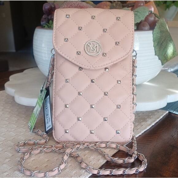 Badgley Mischka Diamond Quilted Phone Case Crossbody Pink Studded NWT - Picture 2 of 6